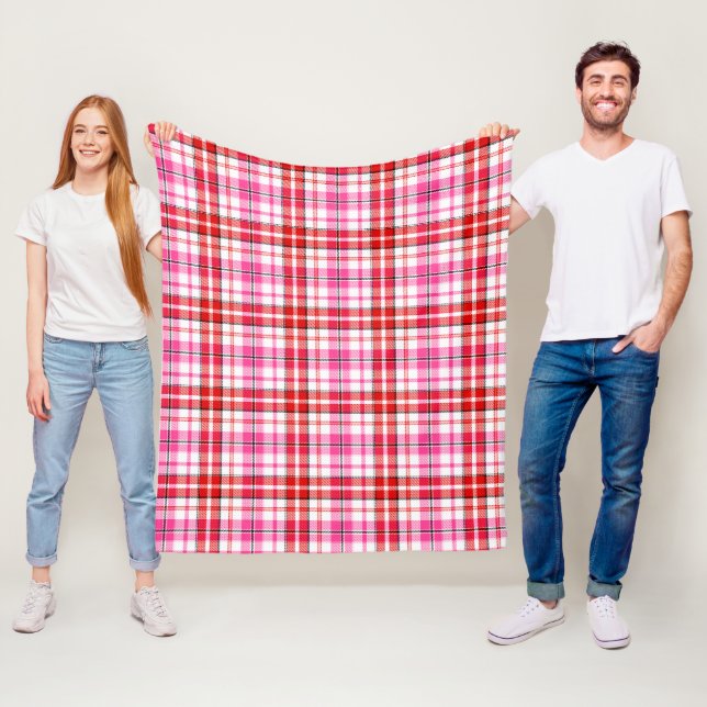 Vit Röd Rosa Rutig Tartan Design  Fleecefilt (På plats)