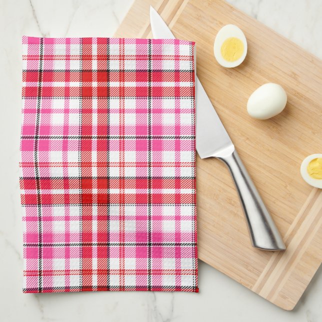 Vit Röd Rosa Rutig Tartan Design  Kökshandduk (Vikt i Fjärdedel)
