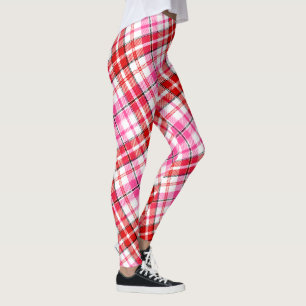Vit röd rosa rutig Tartan-design Leggings