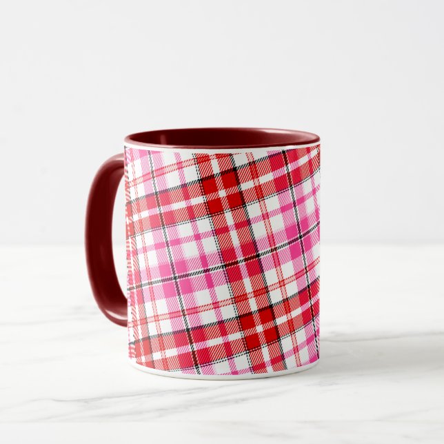 Vit röd rosa rutig Tartan-design  Mugg (Framsida vänster)
