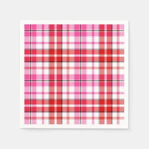 Vit röd rosa rutig Tartan-design Pappersservett