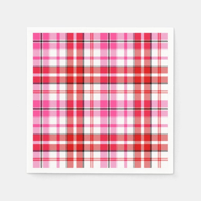 Vit röd rosa rutig Tartan-design  Pappersservett (Framsidan)