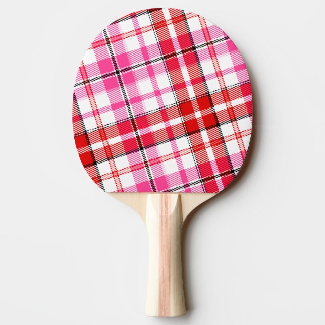 Vit röd rosa rutig Tartan-design  Pingisracket (Baksidan)