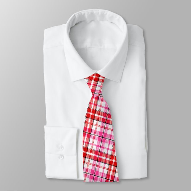 Vit röd rosa rutig Tartan-design  Slips (Bunden)