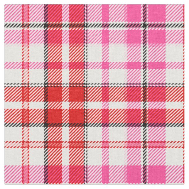 Vit Röd Rosa Rutig Tartan Design  Tyg (Närbild)