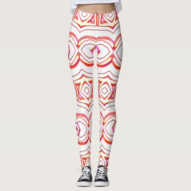 Vit röd sömlös mönster "Ratti_Creative_Arts" Leggings (Framsida)