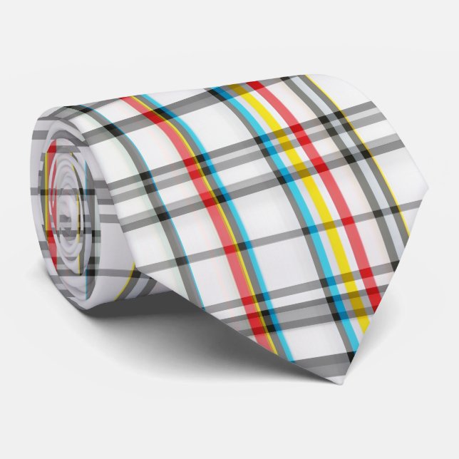 Vit Röd Svart Blå Tartan Slips (Rullad)