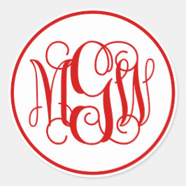 Vit Röd Vin Skript Monogram, DIY BG Runt Klistermärke
