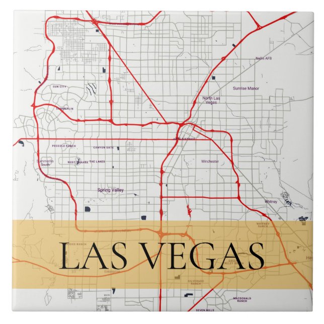 VIT RÖDA LAS VEGAS NEVADA USA SKISSERAR KARTAN KAKELPLATTA (Framsidan)