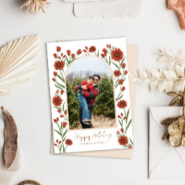 Vit rödblommor Boho Arched Photo Helgdag Card Julkort