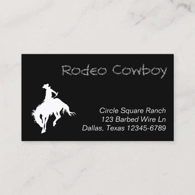 Vit Rodeo Cowboy Form Visitkort (Framsida)