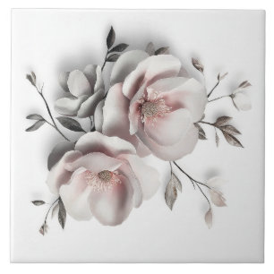 Vit Rodnad 3 D Blomma Kakelplatta