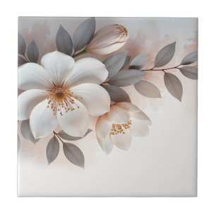 Vit Rodnad 3 D Blomma Kakelplatta