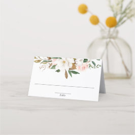 Vit rodnad rosa grönska magnolia blomster placeringskort