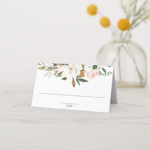Vit rodnad rosa grönska magnolia blomster placeringskort