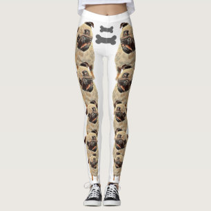 Vit Roligt och Funky Pastel Pug Hund Leggings