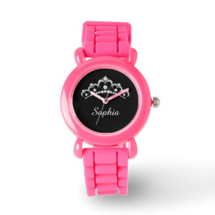 Vit romb Krona, DIY-skript Namn, svart Armbandsur