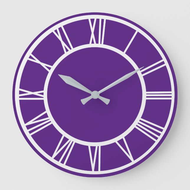 Vit romersk Mönster Gräns Royal Lila RD Stor Klocka (Framsida)