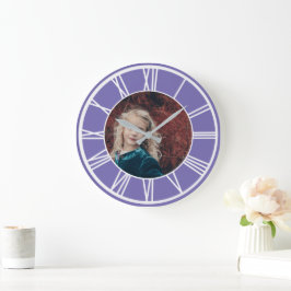 Vit romersk Numeral Gräns LT Lila Photo Round Stor Klocka