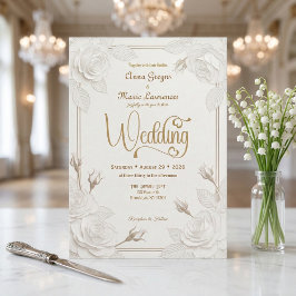 Vit ros 3D pappersklipps effekt Falskt guld Bröllo Inbjudningar
