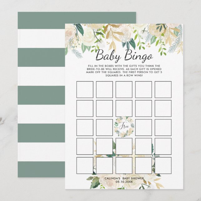 Vit ros | Baby Shower Bingo Game Inbjudningar (Fram/baksida)