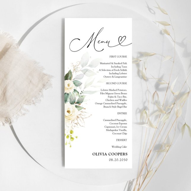 Vit ros Baby Shower Menu Meny (Skapare uppladdad)