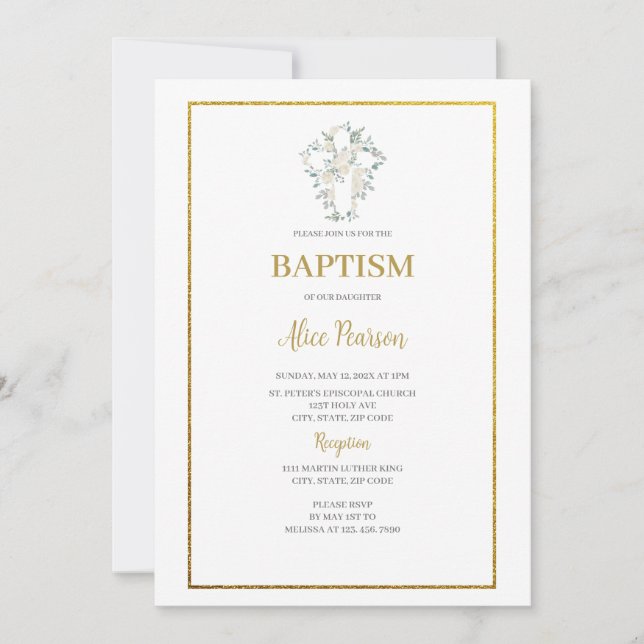 Vit ros baptism-inbjudan inbjudningar (Framsida)
