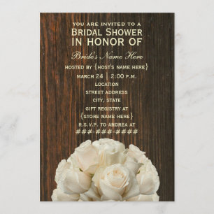 Vit ros & Barnwood lantlig möhippainbjudan Inbjudningar