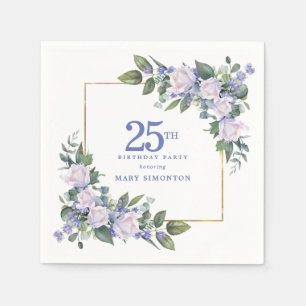 Vit ros Blå Blommig Anpassad 25-årsfest Pappersservett