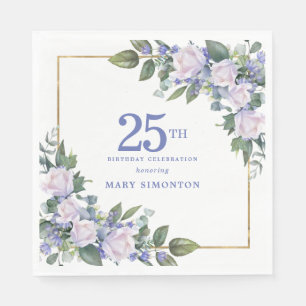 Vit Ros Blå Blommig Anpassad 25-årsfest Pappersservett