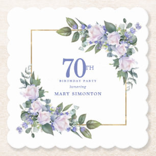 Vit Ros Blå Blommig Anpassad 70-årsfest Underlägg Papper