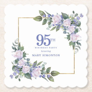 Vit Ros Blå Blommig Anpassad 95-årsfest Underlägg Papper