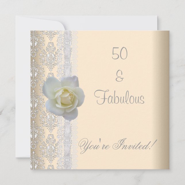 Vit Ros Blomkräm Fantastisk 50-årsdag Inbjudningar (Framsida)