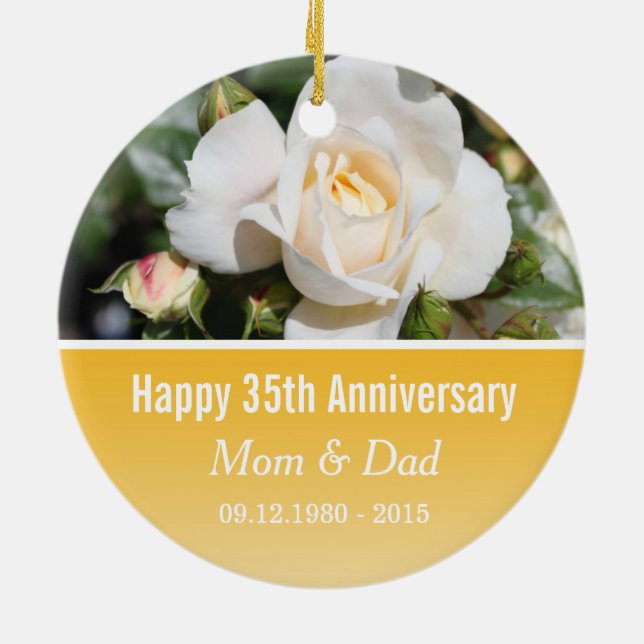 Vit ros blomma bröllop årsdag julgransprydnad keramik (Baksidan)
