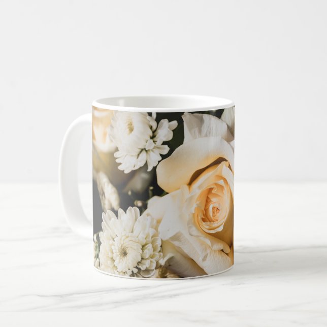 Vit ros blomma fotografering Blomsterdesign Kaffemugg (Framsida vänster)