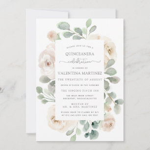 Vit Ros Blommig Botanisk Quinceanera Inbjudningar
