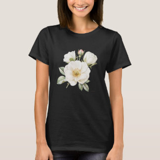 Vit Ros Blommig Grafisk T-Shirt Svart