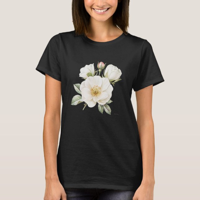 Vit Ros Blommig Grafisk T-Shirt Svart (Framsida)