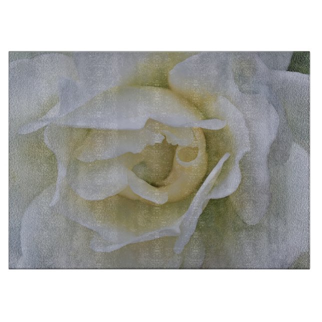 Vit ros blommig konst glasklippbräda (Framsidan)