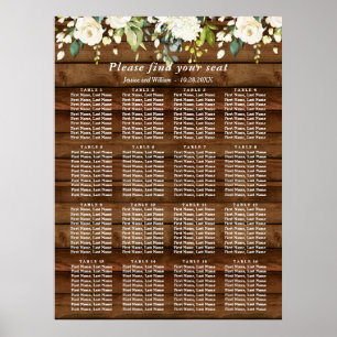 Vit ros Blommigt 16 Bord Bröllop, SÄKERHETSKONTOR Poster