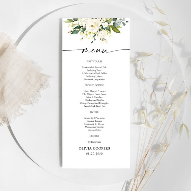 Vit ros Blommigt Baby Shower-meny Meny (Skapare uppladdad)
