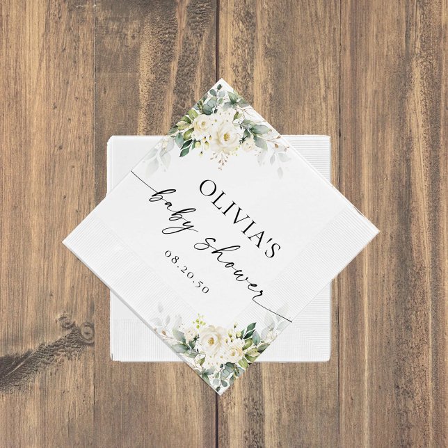 Vit ros Blommigt Baby Shower Pappersservett (Skapare uppladdad)