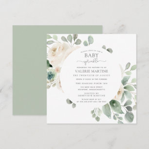 Vit ros Blommigt Baby Sprinkle Inbjudningar