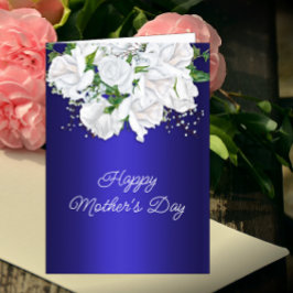 Vit ros Blommigt Bouquet Mörk blått Mors dag Kort