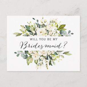Vit ros Blommigt Bouquet ska vara mitt Bridesmaid- Helg Vykort