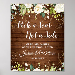 Vit ros Blommigt Bröllop Ceremony Seating Poster
