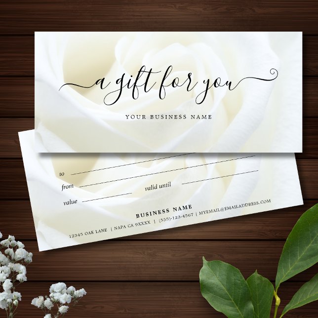 Vit ros Blommigt Business Gift-certifikat (Floral Rose Business Gift Certificate)