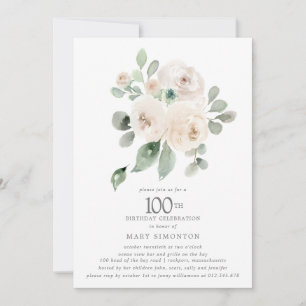 Vit ros Blommigt Eucalyptus 100:e Födelsedagsfeste Inbjudningar