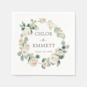 Vit ros Blommigt Eucalyptus Bröllop Napkins Pappersservett
