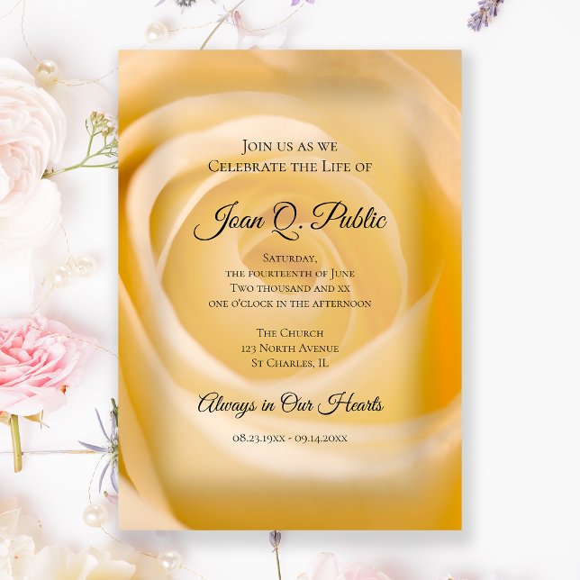 Vit ros Blommigt Firande i Life Memorial Inbjudningar (Skapare uppladdad)